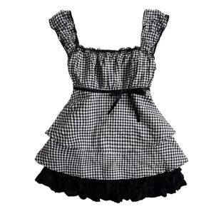 Black & White Gingham Ruffle Tiered Dress with Bow